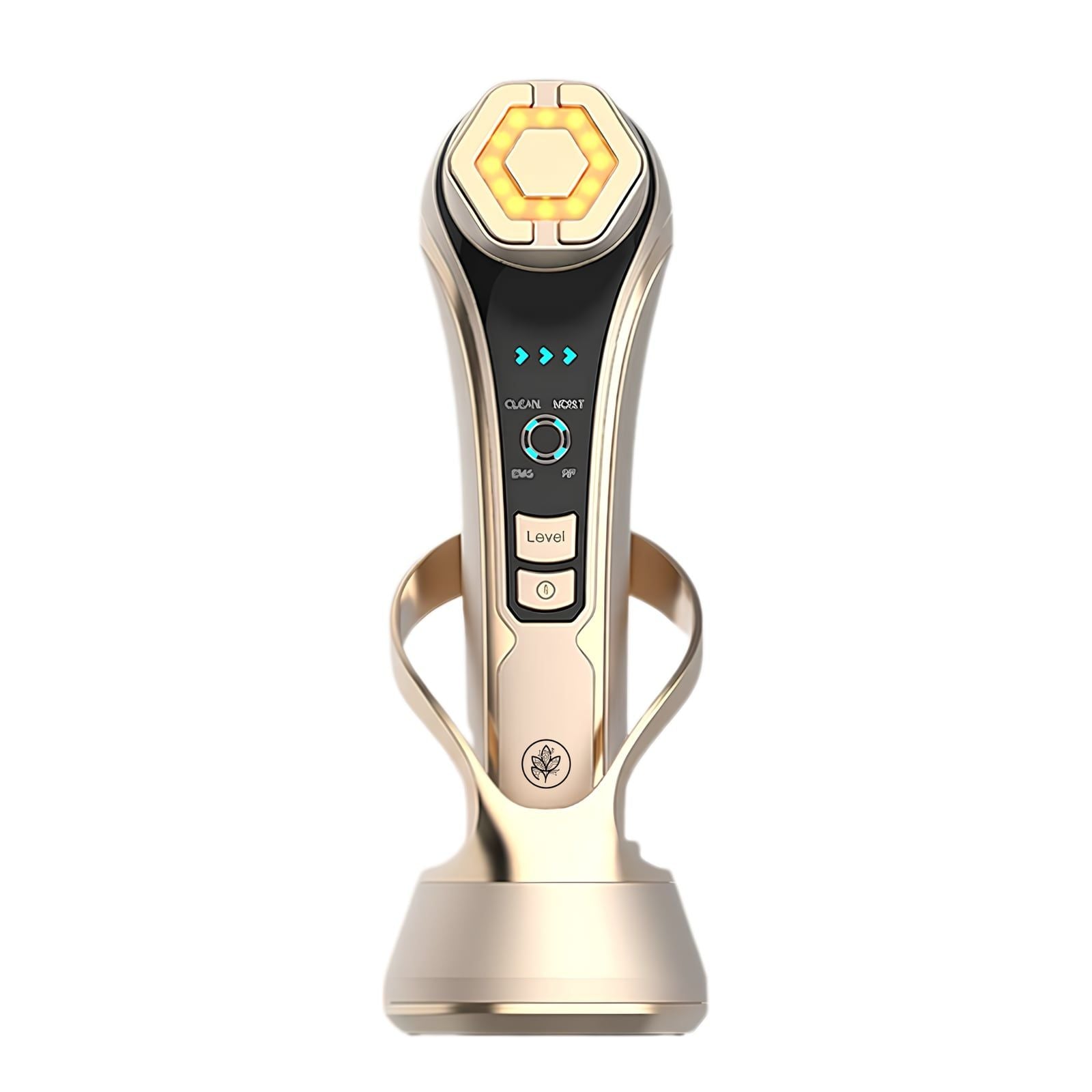 Amaera RF Lift & Glow 4-in-1 device standing on its display base